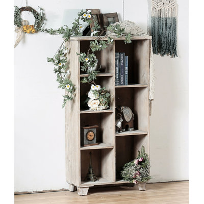 Distressed Wood Asymmetrical Open Bookcase with Solid Wood Legs