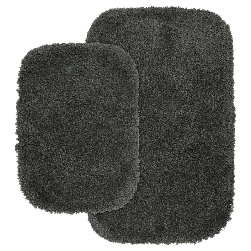 Treye Billie-Mae Nylon 2 Piece Bath Rug Set with Non-Slip Backing, Dark Gray