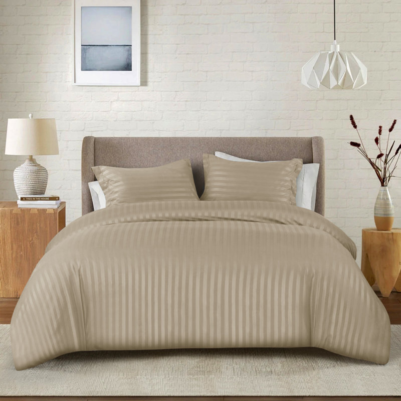 Nisreen Microfiber Striped Duvet Cover with Pillow Shams Included, Single  Duvet Cover + 2 Standard Shams, Cream