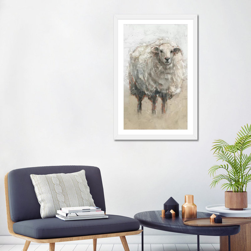 « Fluffy Sheep II » par Ethan Harper, reproduction d’art, H 32 po x l 24 po x P 1 po, Papier encadré blanc, Blanc