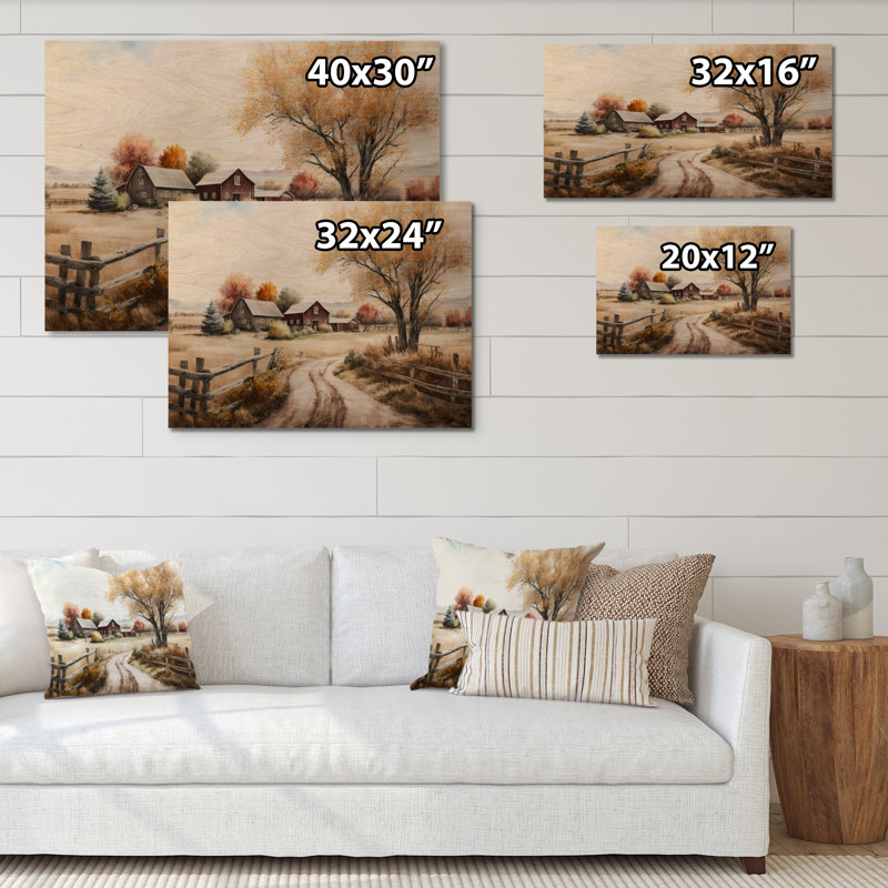 Troene belle grange au printemps VI - impression sur bois sans cadre, H 12 po x l 20 po x P 1 po