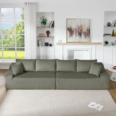 Canapé modulaire en velours côtelé de 137,7 po avec 2 coussins, sans assemblage requis, sans combinaison