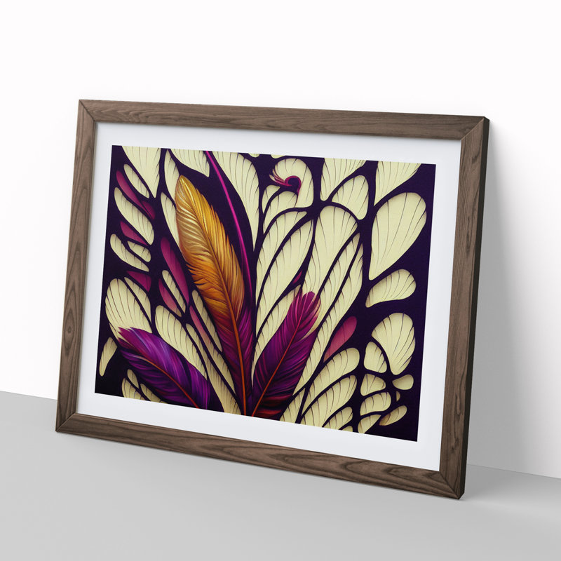XH1022-8979X The Pleasing Bird Feathers Abstract - Single Picture Frame Print, 46cm H x 64cm W x 2cm D, Walnut
