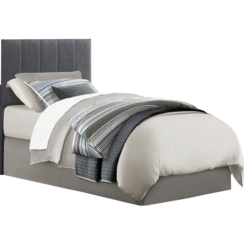 Bedroom Twin Headboard With Gray Fabric Padding, Vertical Channel Ornamentation And Engineered Wood Frame In Fabric, Padded For A Modern