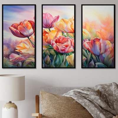 Tulipes coucher de soleil II - ensemble d'art mural tulipes