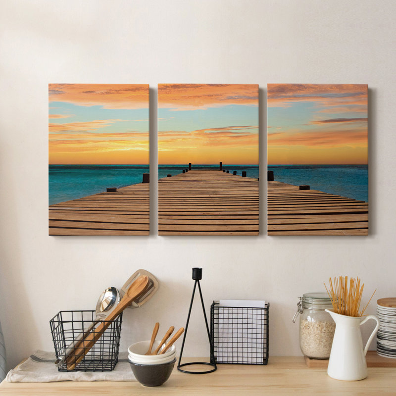 Aruba Sundown - Toile tendue avec châssis de qualité supérieure - Prêt à être accroché, H 48 po x l 96 po x P 1 po