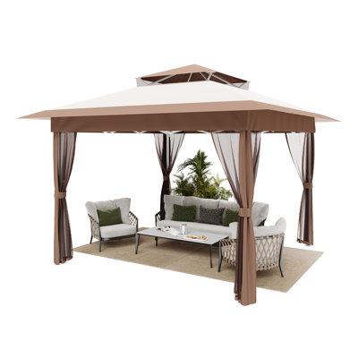 Abri de jardin pour terrasse avec abri moustiquaire et abri de jardin avec abri pour toiture double 121 pieds carrés d'ombrage pour la pelouse, le jardin, la cour et la terrasse