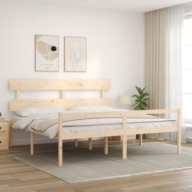 Bed Frame with Headboard, Brown, European Kingsize (160 x 200cm)