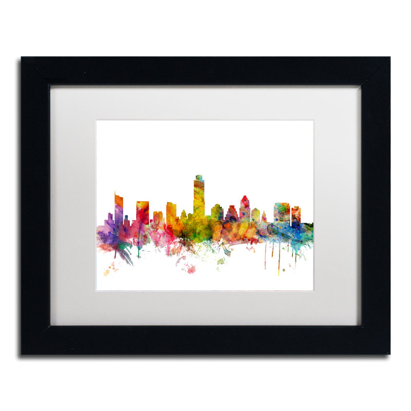 Horizon austin texas, impression encadrée, H 11 po x l 14 po x P 0,5 po, Cadre noir, Blanc