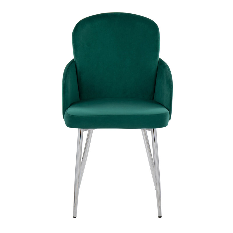 Jaquavia Fabric Upholstered Arm Chair in Cream, Chrome, Velvet Green