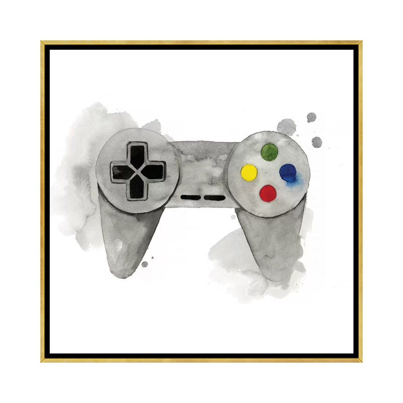 « Gamer III » par Grace Popp-impression d’art graphique, Pas de tapis, Toile encadrée d'or, H 26 po x l 26 po x P 1,5 po