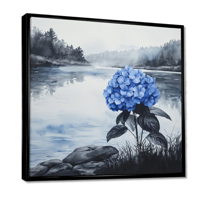 Hydrangeas By The River In Monochrome III - Hydrangea Framed Wall Art