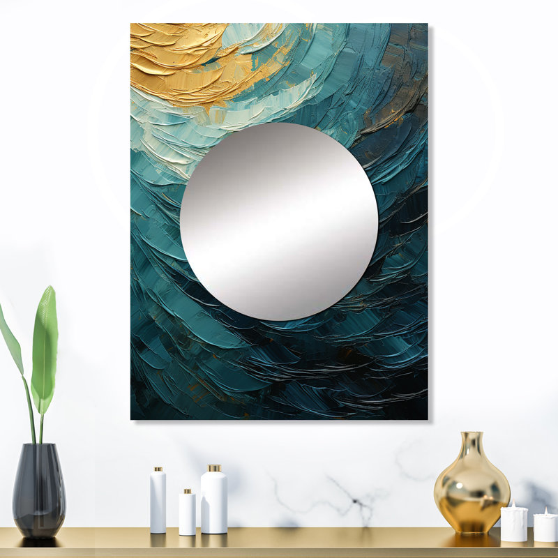 Quasia Teal Majestic Motion - miroir décoratif spirales abstraites, miroir mural bleu, impression sur métal, 32 po x 24 po