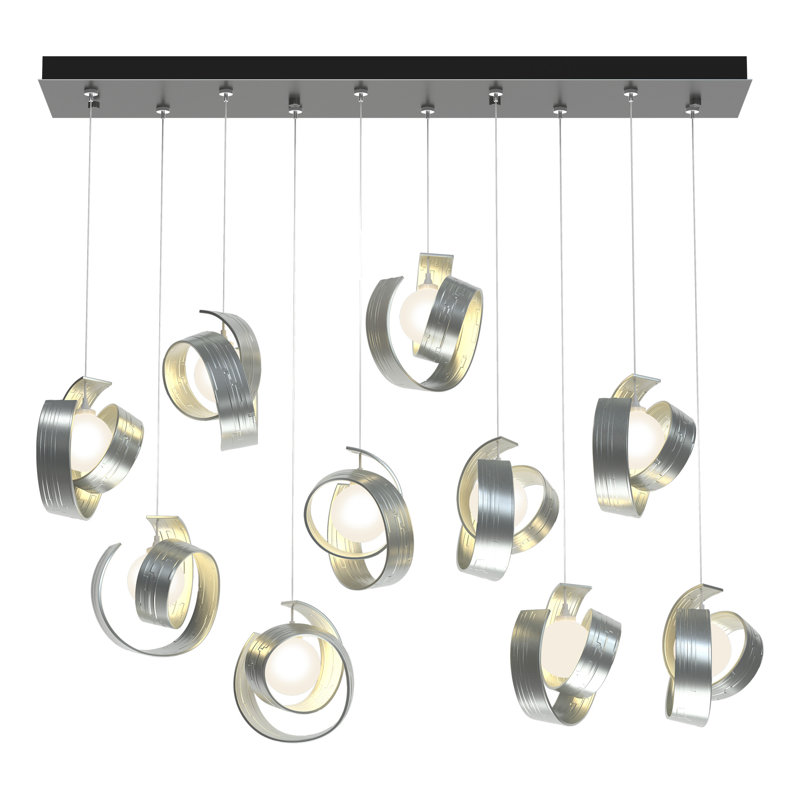 Luminaire suspendu géométrique à 10 lumières pour îlot de cuisine Riza, H 80 po x l 46,7 po x P 12,2 po, Platine rétro