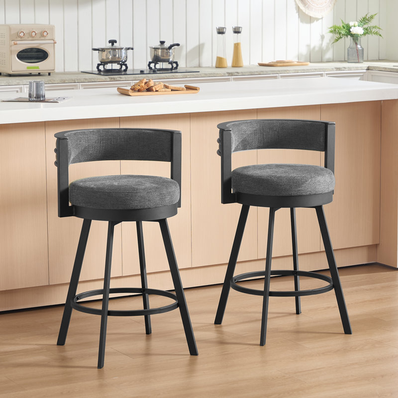 Tabouret de comptoir pivotant H 26,6 po Ayala, Lin gris charbon