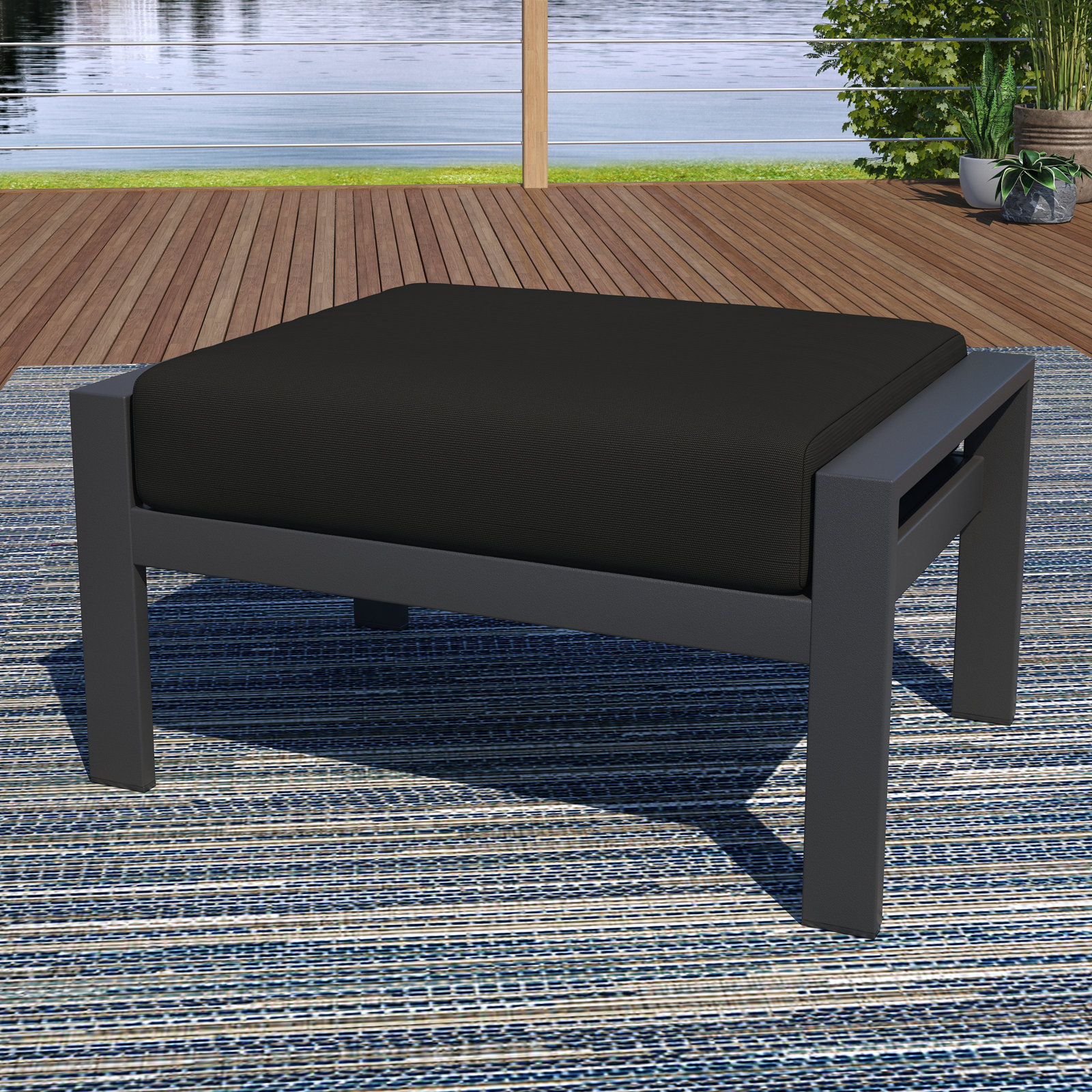 Townsend Sunbrella® Patio Ottoman, Canvas Black Sunbrella® Canvas, None, No