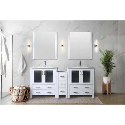 72 In. W White Double Bath Vanity Comes With Side Cabinet, Ceramic Top, Faucet , Soft - Close Drawers, Ample Storage In Cabinets And Scratch Countertop, Single Hole Bathroom Wide Faucet,