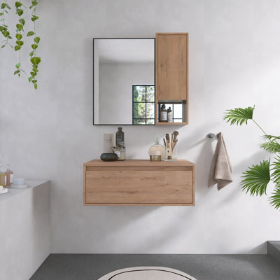 30 Inch Dressing Table With Mirror, Wall Mounted Storage Cabinet with Drawer, Black Aluminum Frame Mirror, Side Mirror Cabinet