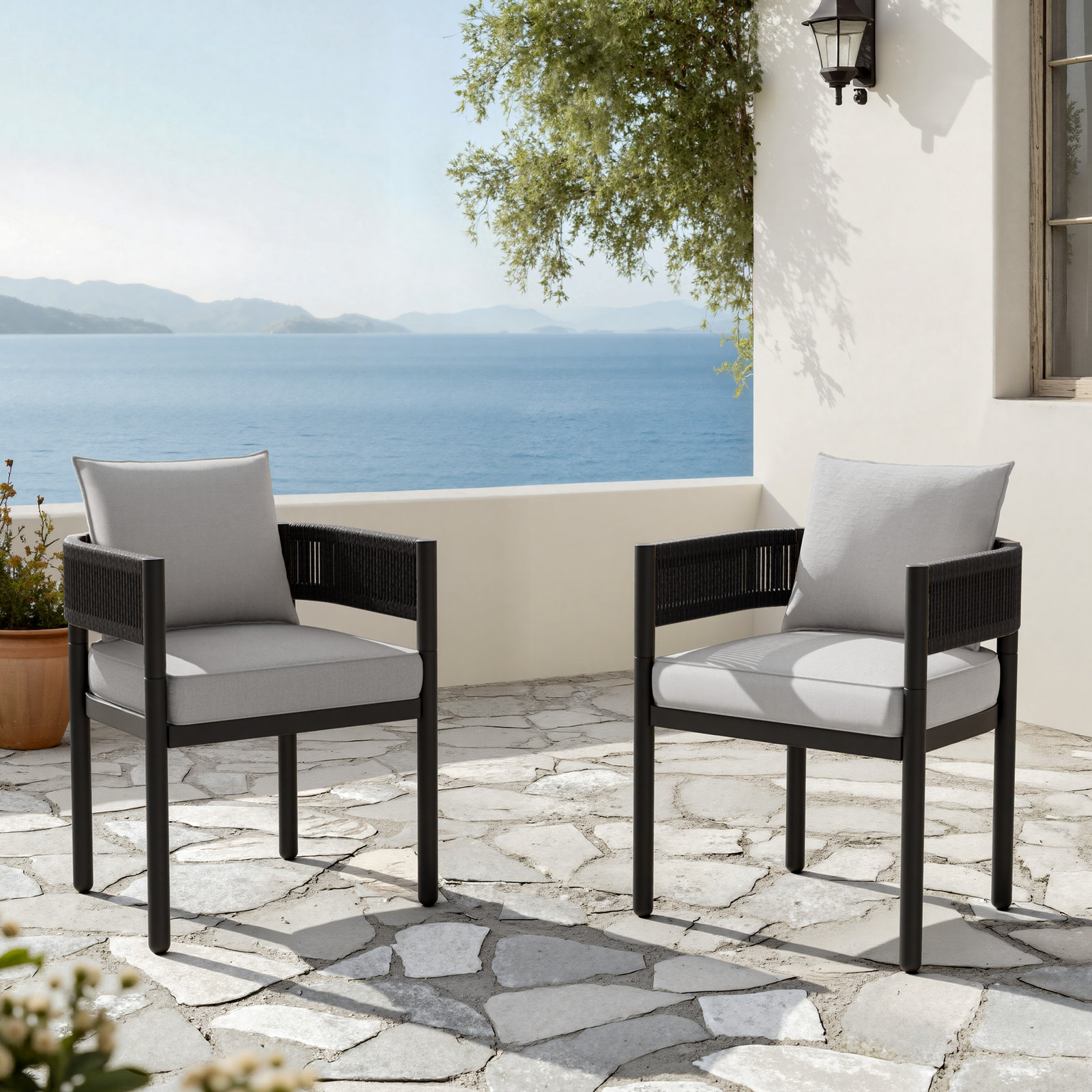Alessandra Rope Patio Armchair, Beige/Black