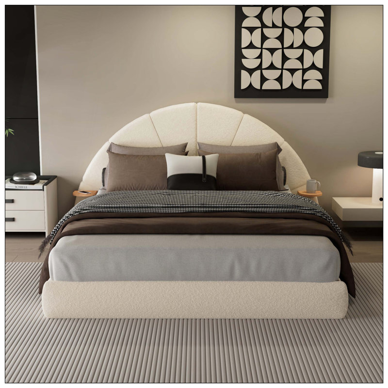 Unique Arched Boucle Bed With Small Table