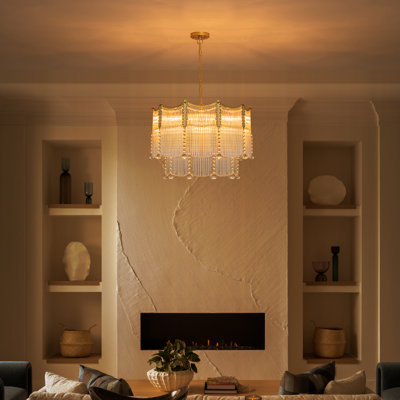 Amee en laiton rotatif 6/9 lumières avec tiges de verre en cascade, luminaire suspendu vintage réglable en hauteur pour la salle à manger salon chambre à coucher