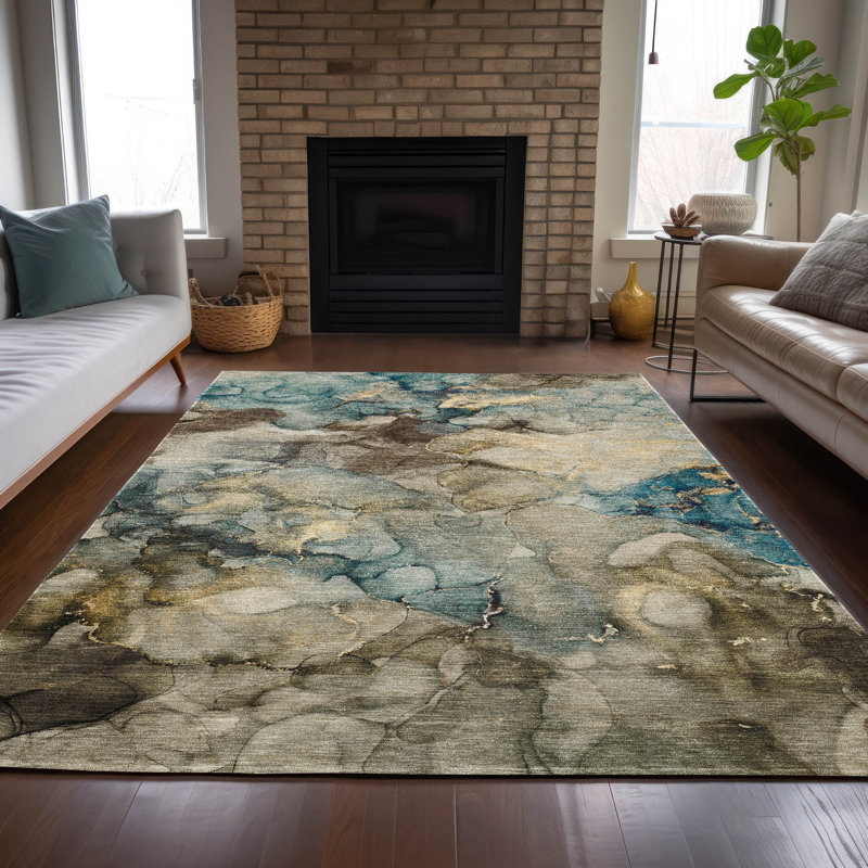 Tapis intérieur / extérieur brun lavable à la machine Xhevrie, Rectangle 10' x 14'