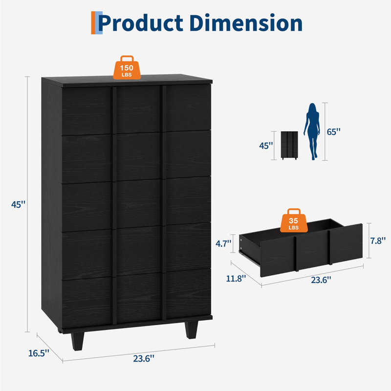Commode moderne à 5 tiroirs au design épuré – Commode minimaliste pour chambre à coucher, idéale pour un rangement contemporain et un gain de place.