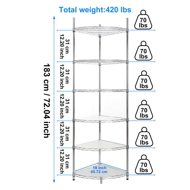  Shelf Corner Wire Shelf Rack Adjustable Metal Heavy Duty Free Standing Corner Storage Display Chrome Rack For Bathroom