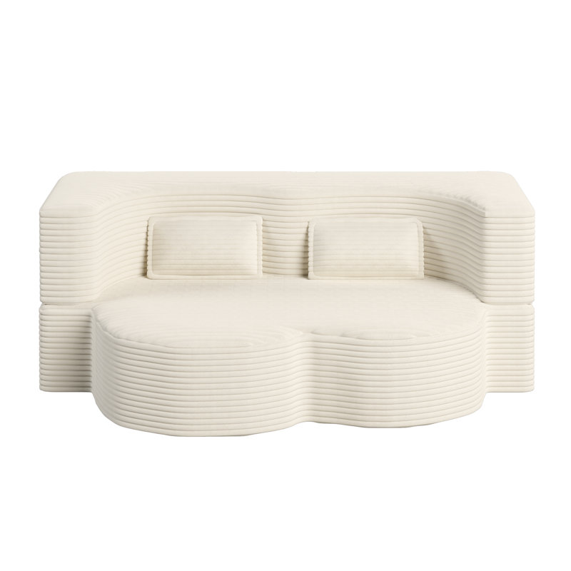 Canapé-lit pliant moderne double en velours côtelé avec 2 coussins gratuits, aucun assemblage requis, Beige