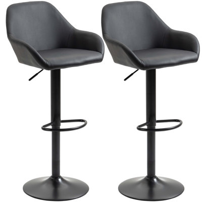 HOMCOM Adjustable Bar Stools, Swivel Counter Height Barstools with Footrest and Back, PU Leather and Steel Round Base, for Kitchen Counter and Dining Room, Set of 2, Black