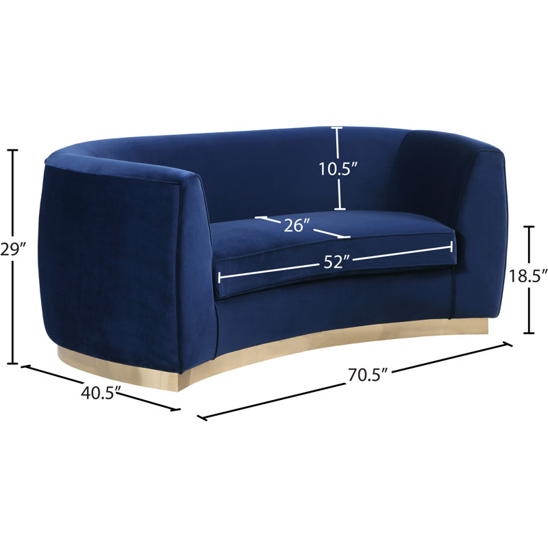 Breccan 70.5'' Velvet Loveseat, Navy Velvet, Gold