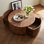 Table basse rotative moderne avec deux tiroirs cachés - fabrication stable en bois cintré et en panneau de fibres à densité moyenne, plateau pivotant à 360 degrés