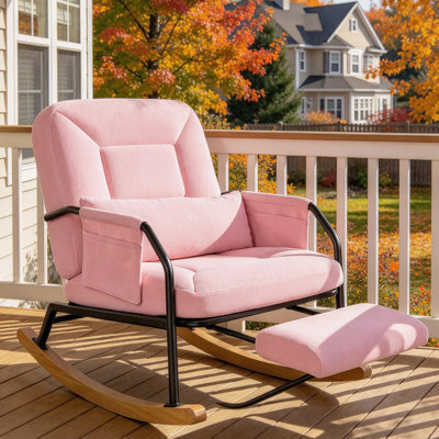 Oversized Rocking Chair with  4-Position  Adjustable Backrest and Retractable Footrest, Rocker Chair with Pillow and Pockets for Living Room, Bedroom,Nursery  and Balcony, Corduroy 