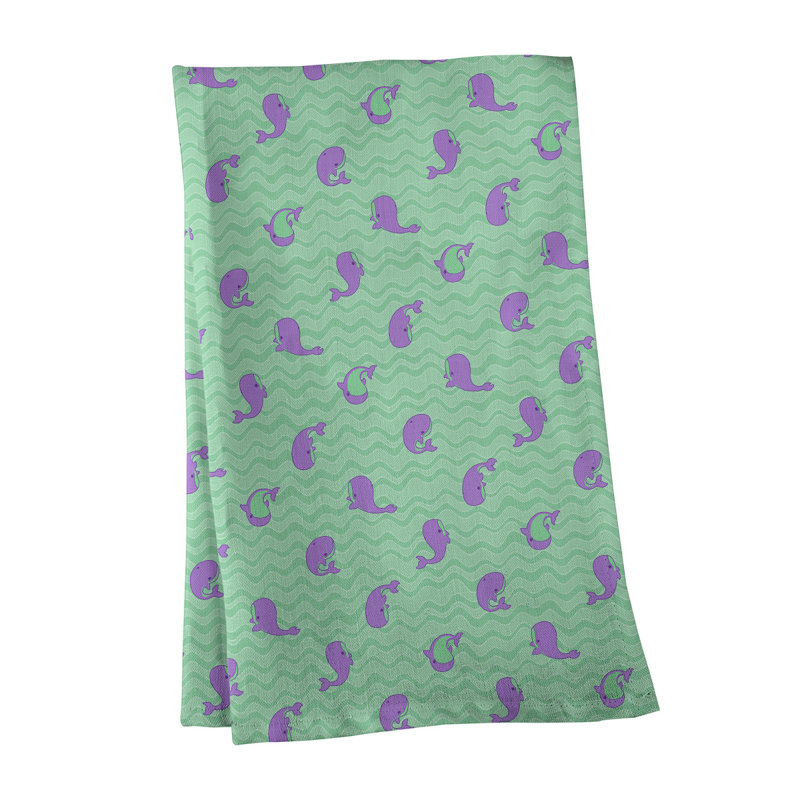 Serviette de thé à motif baleines, Polyester sergé, Vert / Mauve
