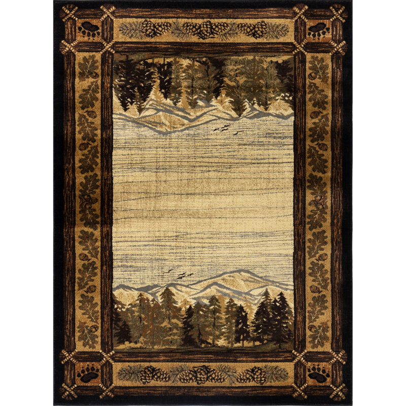 2 Ft. X 3 Lodge Area Rug - Nature's Nest Gccbl3009, Charming Mountain And Wood Designs, Polypropylene Construction, Stain , & Pet , Black, 0.4" Thick Gccbl3009 2X3 Ft Rug, Views, Polypropylene, Cozy