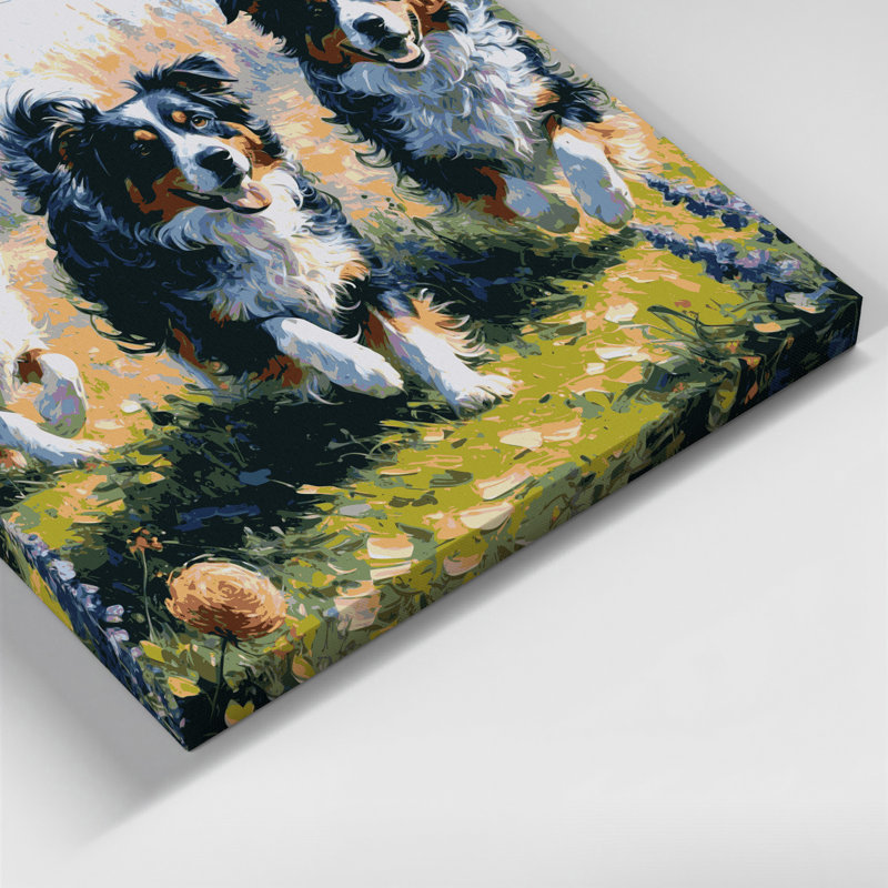 Chiens, berger australien, art mural sur toile beige, H 12 po x l 12 po
