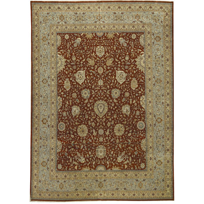 Tapis rouille et bleu clair noué à la main de haute qualité