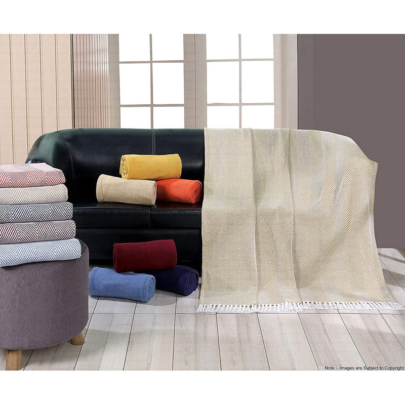 Jeté en coton Rustic Farmhouse, L 50 po x L 64 po, Bleu
