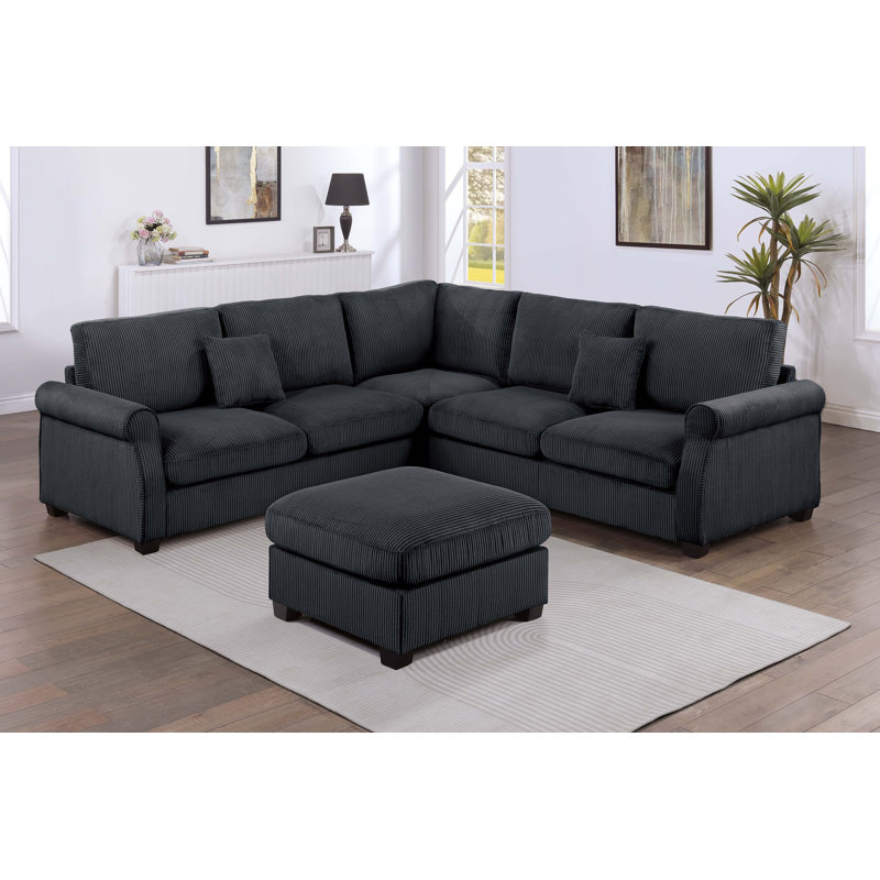 Ensemble modulaire 4 pièces Isela, Velours côtelé noir