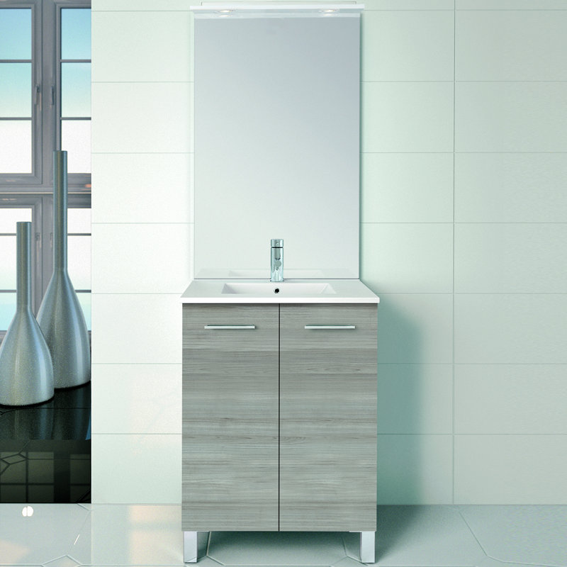 Sandy Gray 24'' Single Bathroom Vanity with Ceramic Top