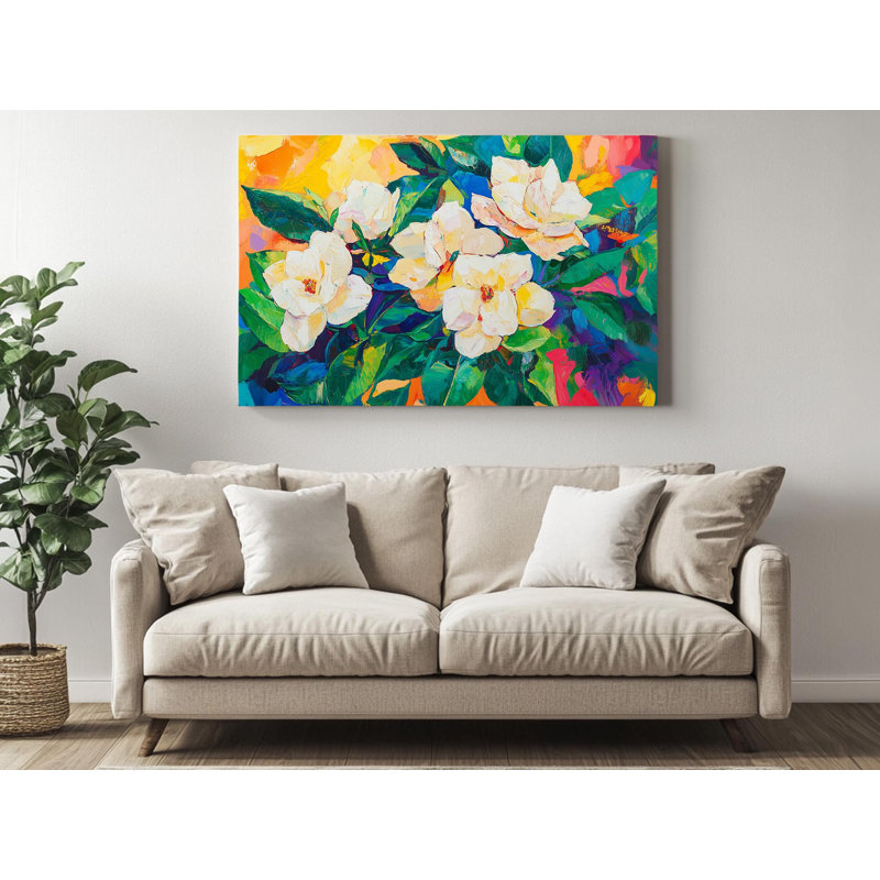 Reproduction d'art, art floral vibrant, peinture à l'huile florale, toile botanique colorée, H 12 po x l 18 po