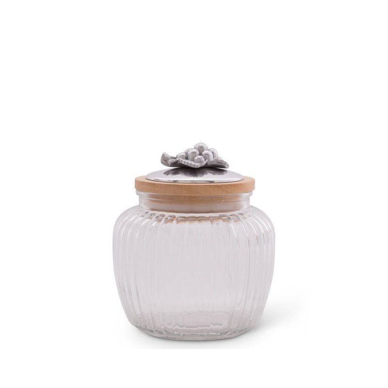 Medium Striped Glass Canister with Silver Grape Knob