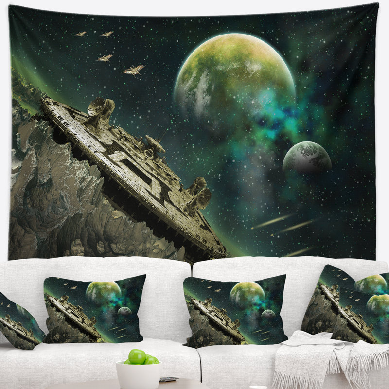 Tapisserie abstraite de planète extraterrestre, H 78 po x l 92 po