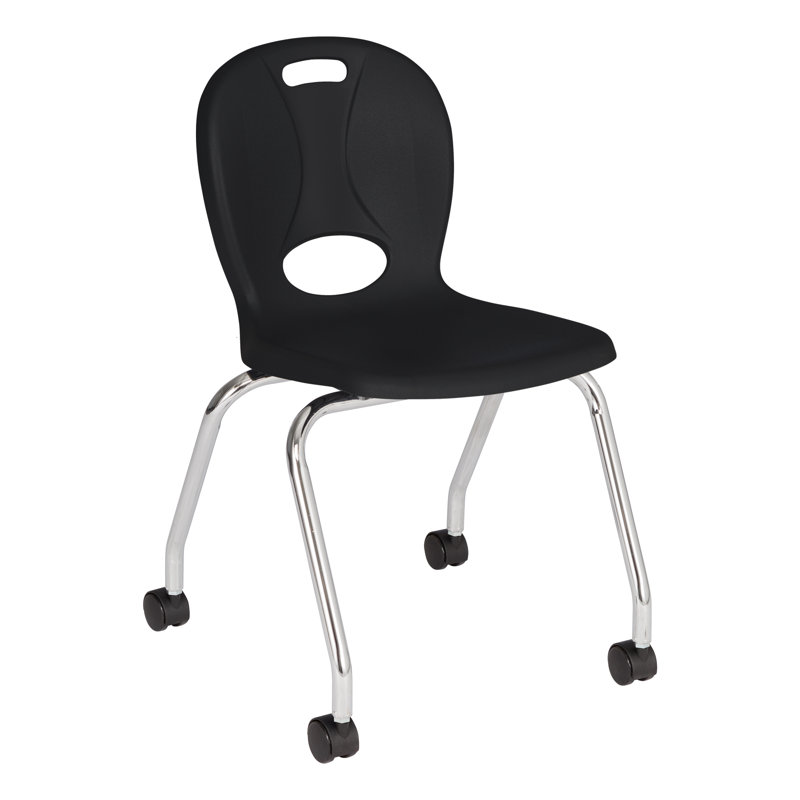 Black Metal Classroom Chair with Wheels, Set of 2