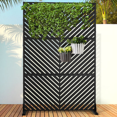 Metal Privacy Screen with Stand, Weather Resistant Outdoor Privacy Screen, Freestanding Outdoor Privacy Fence for Patio, Balcony or Deck - Parallel by FLIZE