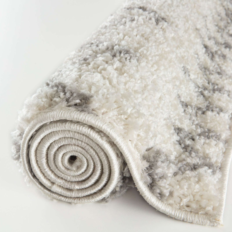 Moroccan Shaggy Collection Rugs Moroccan Design in Ivory/Grey, Rectangle 80 x 150cm