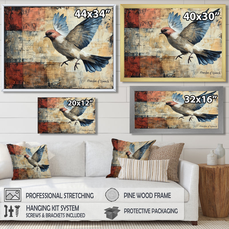 Représentation symbolique de la liberté d’expression. - Art mural oiseau, Noir, noir, noir, noir, H 12 po x l 20 po
