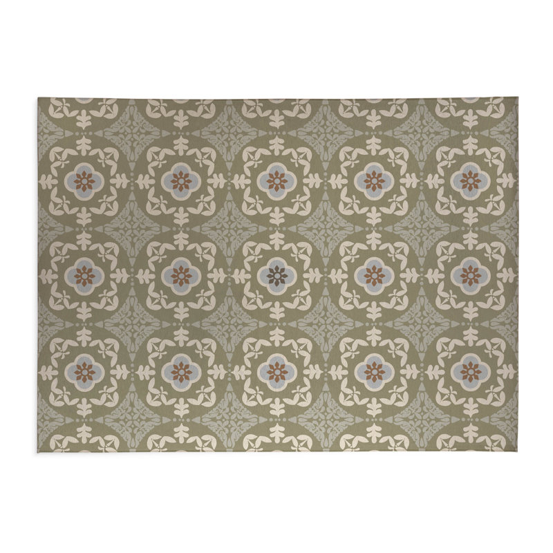 Edan Decorative Non-Slip Outdoor Are Rug, Rectangle 3' x 5', Green