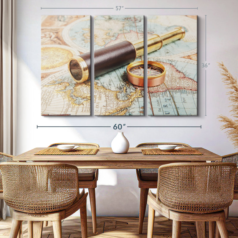 "Espion et boussole" sur toile, H 36 po x l 57 po x P 1,25 po