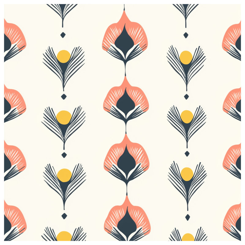 Art Deco Floral Motif Canvas Gallery Wrap in Many Sizes, 16 x 16 inches